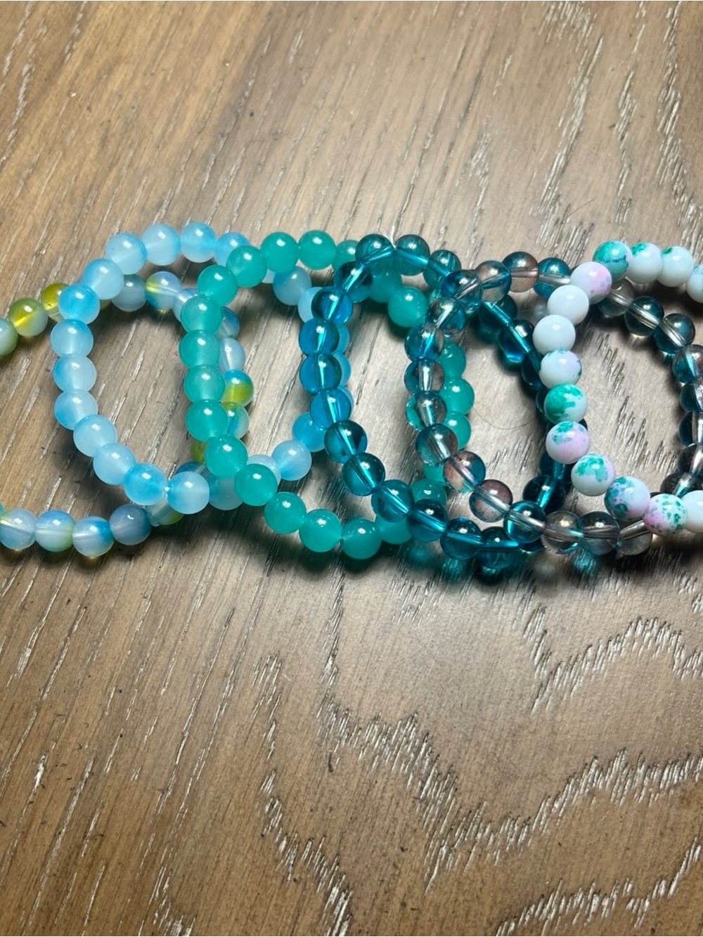 (6) Beaded Stretch Bracelets in Shades Teal & Aqua Mix